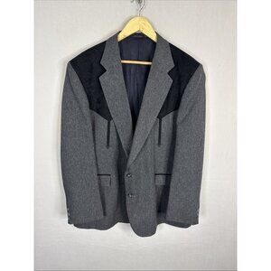 Vintage Circle S Western Sport Coat 48R Gray‎ Black Yoke USA Made Cowboy Blazer